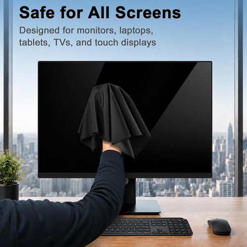 XL Premium Screen Cleaning Cloth 16"X16" 3 Pack Microfiber TV Screen Cleaner Cloth for OLED LED TVs, Computer Monitors, Laptops, Tablets & Car Displays, Lint-Free Streak-Free, Black in Kuwait