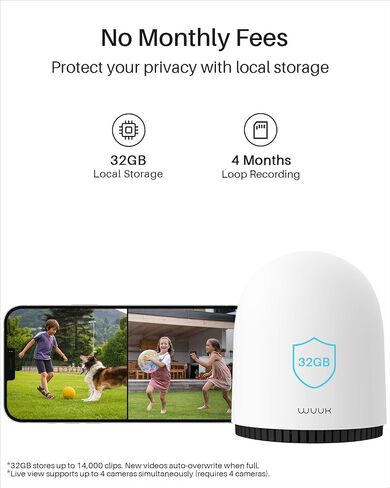 WUUK Security Cameras Wireless Outdoor 2K, Indoor Home Surveillance System | 32G Local Storage, No Monthly Fee, Motion Alert, Night Vision, 2.4/5 GHz WiFi, Compatible with Alexa & Google, 4-Camera Kit in Saudi Arabia