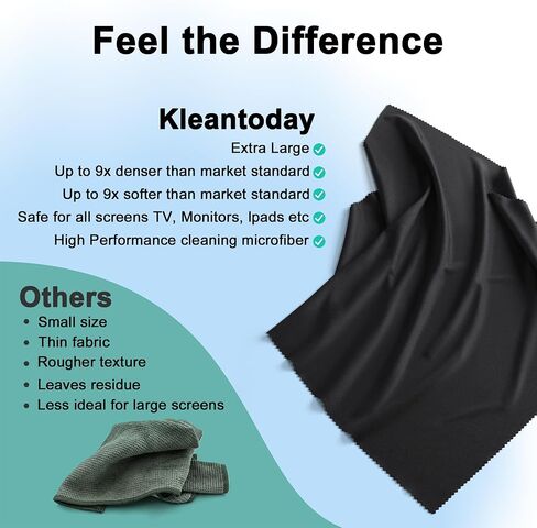 XL Premium Screen Cleaning Cloth 16"X16" 3 Pack Microfiber TV Screen Cleaner Cloth for OLED LED TVs, Computer Monitors, Laptops, Tablets & Car Displays, Lint-Free Streak-Free, Black in Kuwait
