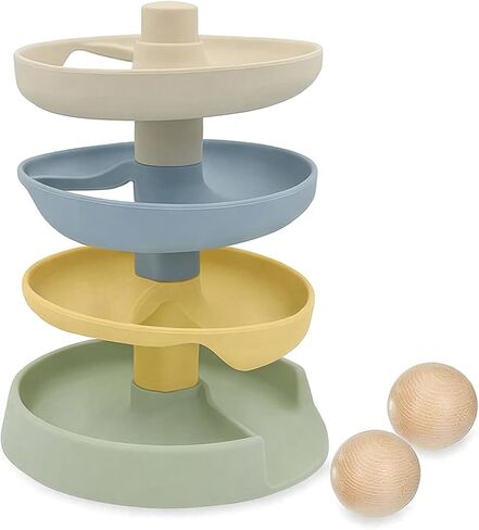 Little Rawr Silicone Ball Drop Tower Toy for Toddlers, 4-Tier Rolling Ramp Track with Wooden Balls, Soft Food-Grade Silicone Montessori Toy for Early Learning, Fine Motor Skill Development, Ages 1–3 | Includes 2 wooden balls, food-grade silicone, detachab in Kuwait