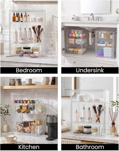 Baby Bottle Organizer, 3 Tier Bottle Storage Organizer with 2 Sheet Alphabet Stickers, 2 Removable Dividers and Magnetic Door, Clear Bottle Station Organizer for Countertop Cabinet in Kuwait