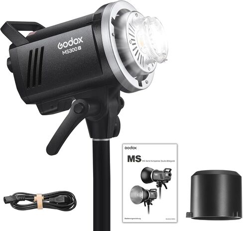 Godox MS300V 300W Studio Strobe Flash Monolight with Bowens Mount Reflector | Upgraded 10W Modeling Lamp, Built-in 2.4G Wireless X System, 5600K, 0.1-1.8s Recycle Time for Portrait Still Life Photography in Kuwait