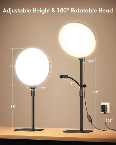 Full-Panel Ring Light with Stand and Extra-Long Flexible Phone Arm for Podcast & Streaming, 10" LED Video Light for Desk, Laptop & Computer, Dimmable Light for Video Recording & Content Creation in Kuwait