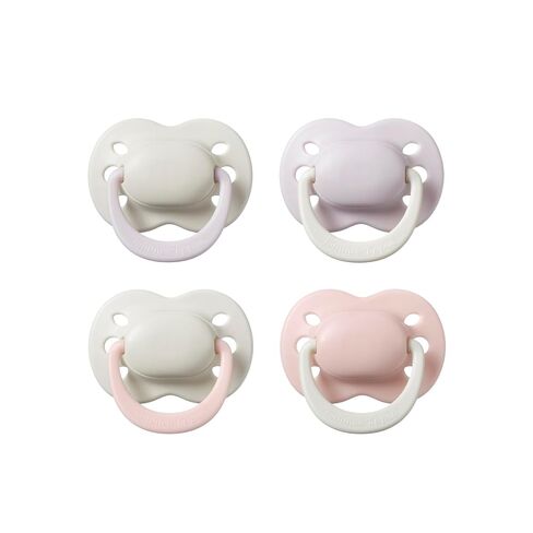 Tommee Tippee Ultimate Fit Newborn Pacifiers, 0-2 Months, Extra Air Holes, Symmetrical Nipple and Shield, 100% BPA Free Silicone, Dishwasher & Sterilizer Safe, Pale Plum and Cotton Candy, Pack of 4 in Kuwait