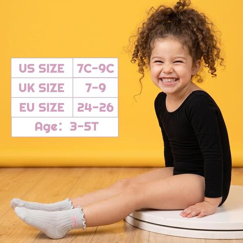 12 Pairs Girls Toddlers Grip Socks, Cute Ruffle Non Slip Socks with Bow Heart Flower Breathable Cotton Crew Sock for Uniform School Dress in Kuwait