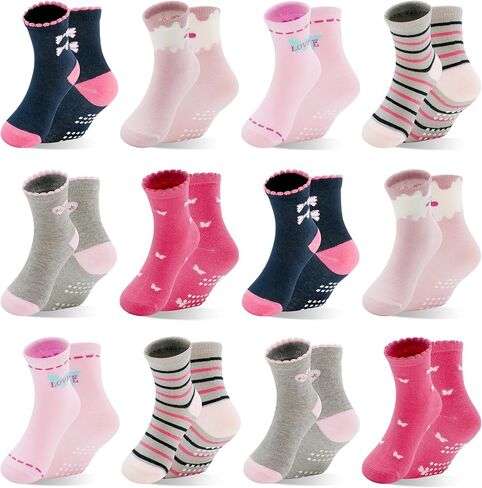 HYCLES Toddler Girl Socks, Non-Slip Cartoon Crew Socks with Grips for 6-12 Month Baby 1-7 Years Kids in Kuwait