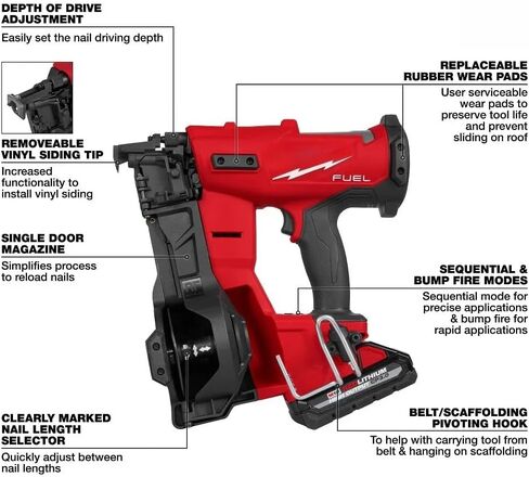 New 2909-21 for Milwaukee M18 Roofing Nailer Kit | Length 13.7 in Height 13.4 in Width 5 in Weight 8.6 lbs in Kuwait