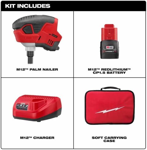 2458-21 for Milwaukee M12 Palm Nailer Kit New | Length 7.5in Height 6.5in Width 2.5in Weight 3.4lbs in Kuwait