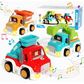 Toy Cars for Toddlers 1-3, Friction Powered, Light & Sound Toddler Car Toys with Mini Trucks (Excavator, Dumper, Fire), Early Educational Gift for Boys Girls (3 Pack) in Kuwait