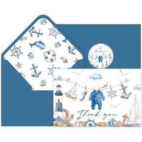 24 Pack Nautical Baby Shower Thank You Cards with Envelopes Watercolor Blue Ocean Theme Thank You Notes for Boy Baby Shower in Kuwait
