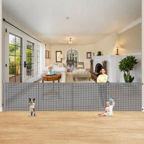 Reinforced 42" Extra Tall Retractable Baby Gate-Prevent Crawling Under, 200" Retractable Pet Gates for Wide Openings, 16ft Mesh Child Gates for Wide Openings, No Bottom Bar Indoor/Outdoor Baby gate in Kuwait