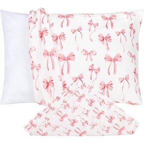 Muslin Toddler Pillowcase 2 Pack for Girls, Kid Small Pillow Cases with Envelope Closure, Toddler Pillow Cover for 13"x18" 14"x20" Soft and Breathable Travel Pillowcase, Pink Bow in Kuwait