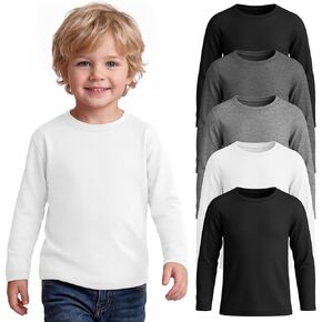 Yooo's Vivi 5 Pack Toddler Boys Shirts Long Sleeve Crew Neck Tops Solid Basics for School Uniform Casual Loose Tees in Kuwait