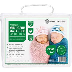 Margaux & May Pack N Play Mattress Protector – 100% Waterproof Mini Crib Mattress Protector & Playard Mattress Cover, Oeko-TEX® Certified, Soft Noiseless Protection, 39" x 27" in Kuwait