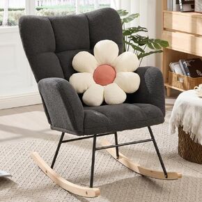 Rocking Chair Nursery, Teddy Upholstered Rocker Glider Chair with High Back, Rocker Recliner with Armrest, Gliding Chair with Thick Cushion, Accent Reading Chair for Bedroom (Ivory) in Kuwait
