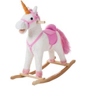Rocking Horse - Soft and Plush Ride-On Unicorn with Sturdy Wooden Base - Hand-Crafted Toy Rocker for Toddlers Ages 3 and Up by Happy Trails (White) in Saudi Arabia
