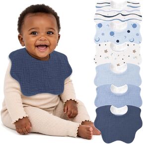 Bearmoss Muslin Baby Bibs for Drooling & Teething Cotton Drool Bib 6 Pack | Soft Absorbent Adjustable Bibs for Unisex Boys and Girls,Easy to Clean for Infant,Toddler, Newborn,Wider design,0-36 Months in Kuwait