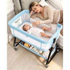 Baby Bassinets Bedside Sleeper with Wheels and Mattress, Cosleeping Baby Bed with Storage, Co-Sleeper Bassinet Attach to Bed, Bed Side Crib with Breathable Mesh, Height Adjustable(Gray) in Saudi Arabia
