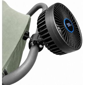 Stroller Fan for Parents with Locking Handlebar Clamp, Rechargeable No-Wobble Design, 3 Speeds (9H/5H/3H), Adjustable Angle for Effective Cooling in Saudi Arabia