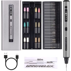 AM ARROWMAX Mini Cordless Rotary Tool Kit, 5 Speed, 30000 RPM, 42 Accessories with Aluminum Case, Engraving Pen, for 3D Printer Sanding, Polishing, Drilling, Carving, DIY Crafts, Type-C Charging Port in Kuwait