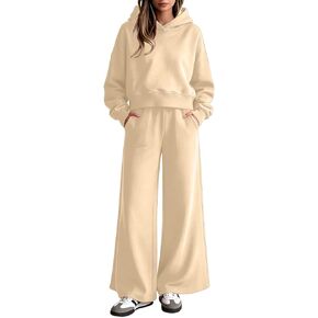 Lounge Sets for Women Hooded Wide Leg Set | Hooded Sweatshirt Top Wide Leg Sweatpants Set,Home Casual Outfits in Kuwait