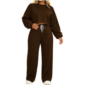 Lounge Sets for Women Long Sleeve Pants Set | Crew Neck Long Sleeve Top Elastic Waist Pants Set,Daily Lounge Outfits in Kuwait