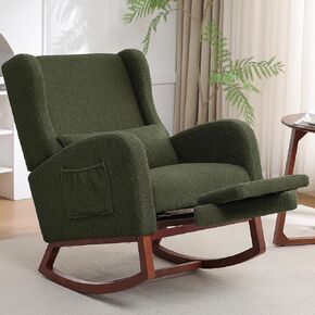 HCHAIRH Rocking Chair Nursery, Nursery Rocking Chairs with Foot Rest, Comfy Glider Rocker Nursing Chair with Back Pillow for Nursing, Living Room, Bedroom, Dark Green in Kuwait