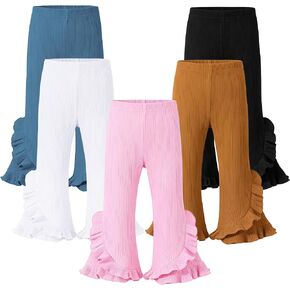 5 Pack Toddler Girl Flare Pants | Cotton Ribbed Bell Bottoms with Ruffle Hem, Soft Stretchy Baby Flared Leggings, Boho Casual Outfit 0-5 Years in Saudi Arabia