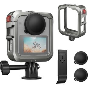 Protective Cage for GoPro MAX2 Case Aluminum Alloy Mount - Gray | 1/4" threads with cold shoe,tool-free install,protective case for GoPro MAX2 Accessories,for vlog,for outdoor extreme sports in Saudi Arabia
