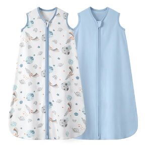 Baby Sleep Sack 0-6 Months 0.5 TOG, 100% Cotton Baby Wearable Blanket 2 Pack with 2-Way Zipper, Lightweight Sleep Bag for Boys ＆ Girls Newborn Infant Breathable Sleeing Sack Blue Rokets in Kuwait