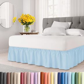 Wrap Around Dust Ruffle Bed Skirt, Full Size Beds - 12 Inch Drop, Navy Blue | Easy Fit Elastic Strap, Adjustable Pleated Bedskirt w/Brushed Fabric, Wrinkle & Fade Free, for Women, Men, Kids & Teens in Saudi Arabia