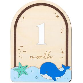 Baby Milestone Wooden Plaque, Ocean Theme, Monthly Milestone Marker for Newborns in Kuwait