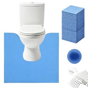 Upgraded 25 Pack Disposable Toilet Mats, Non-Slip Floor Protector from Urine, 4 Corners Adhesive, Super Absorbent Toilet Mats for Bathroom, Potty Training, Elderly, Travel, RV, Family, Pet Use in Saudi Arabia