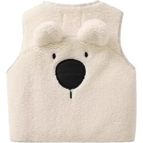 Moonker Fuzzy Fleece Vest Toddler Cute Button Down Crewneck Sleeveless Fluffy Sherpa Jacket Baby Cozy Sherpa Coat For Kids in Saudi Arabia