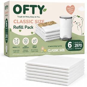 OFTY Diaper Pail Refills Compatible with Dekor Classic, 6 Pack Baby Powder Scent Continuous Disposal Bags, 32.8 ft Rolls, Holds Up to 2,970 Newborn Diapers in Saudi Arabia