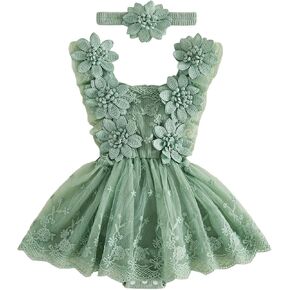 Mtsebmves Newborn Baby Girl Romper Dress Infant Lace Floral Bow Tulle Dress Toddler Girls Photography Outfits in Kuwait
