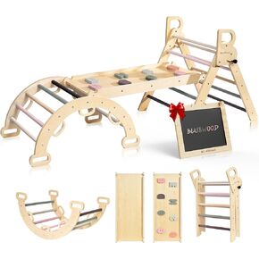 BlueWood Pikler Triangle Set, Foldable Wooden Toddler Climbing Toys Indoor Playground Jungle Gym Montessori Philosophy Climber for 2-6 Years Old, Baby, Kids (Rainbow, with Cushion) in Saudi Arabia
