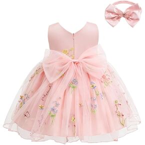 Baby Girl Tulle Dress Fairy First Birthday Outfit Pageant Wedding Flower Sundress with Headwear in Kuwait