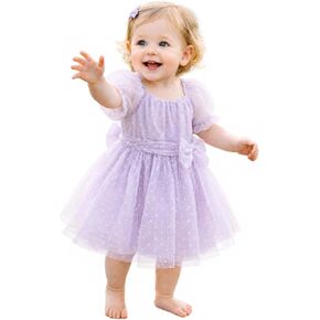 KARETT Baby Girl Tulle Romper Dress with Puff Sleeves Toddler Flower Girl Birthday Party Outfit in Kuwait