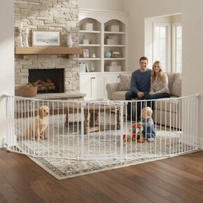 Mumeasy 126" Extra Wide Baby Gate for Doorways, Stairs & Fireplace, Auto Close Safety Dog & Pet Gate with Walk Thru Door, Childproof Fence for Hallway Kitchen House Indoor Outdoor,5 Metal Panels,Black in Saudi Arabia