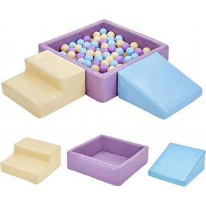 Hoohtoot Foam Climbing Blocks with Square Ball Pit for Babies and Toddlers, 3-Piece PU Leather Climbing Toys Non-Toxic, Non-Slip Easy Clean, Indoor Crawling Soft Play Set, Gift for Kids in Kuwait