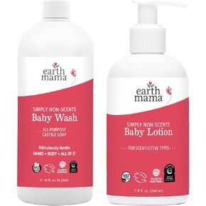 Earth Mama Simply Non-Scents Baby Wash & Lotion Bundle - Fragrance Free Castile Soap Body Wash 6.27oz + Calendula Baby Lotion 8oz - Sensitive Skin & Newborn Skin Care with Coconut Oil, Shea Butter in Saudi Arabia