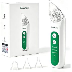 Babyfutur Electric Nasal Aspirator for Baby, Nose Sucker for Newborn Infants Toddlers with Adjustable 3 Suction Levels,3 Silicone Tips, Easy to Breathe & Reusable,Music Soothing Function in Kuwait