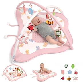 Pamo Babe Baby Play Gym & Activity Mat, Tummy Time Mat with 8 Montessori Toys, Non-slip Foldable Baby Playmat for Stage-Based Development, Machine Washable Baby Gym Play Mat for Newborn Essential Gift in Kuwait