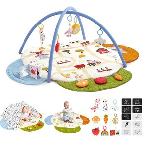 Baby Gym Play Mat, 4-in-1 Tummy Time Mat & Farm-Themed Activity Gym | Baby Play Gym with Play Space Cover & 9 Sensory Toys, Baby Activity Center & Playmats for Babies 0-6 6-12 Months in Kuwait