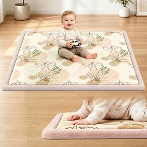 50x50 Baby Play Mat for Floor, 1.3" Extra Thick Elastic Foam Mat | Non-Slip Playpen Mat, Soft Coral Velvet Boho Surface, Great for Infant Toddler Crawling & Tummy Time in Playroom & Nursery in Saudi Arabia