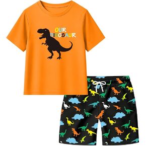 Toddler Boys Swim Set 2 Piece Short Sleeve Rash Guard Shirt and Swim Trunks Quick Dry Cute Baby Boys Bathing Suit in Kuwait