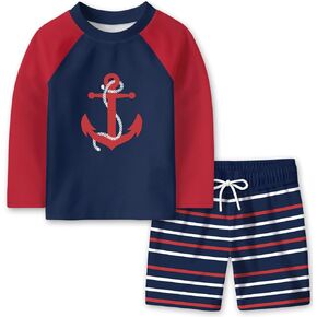 Baby Boys 2 Piece Swimsuit Trunk and Long Sleeve Rashguard Set Swim Toddler Bathing Suit in Kuwait