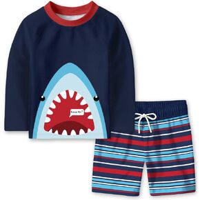 Baby-Boys Toddler Long Sleeved Rashguard Swim Bathing Suit Navy Blue Shark 4-5 Years in Kuwait