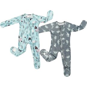 Baby Boys Footie Pajamas 0-9 Months Rayon Derived from Bamboo Cartoon Printed Sleepers for Newborn Boys 2 Packs in Kuwait